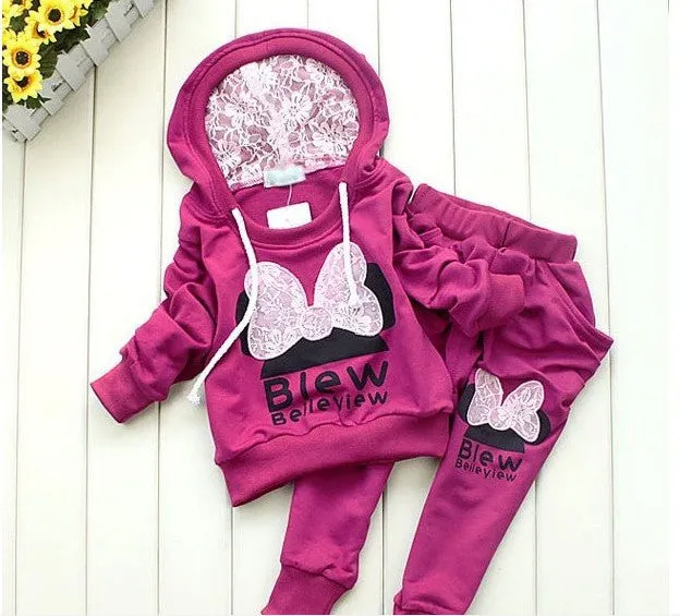 Children 2 pcs suit Cartoon girl clothing set hoodie pants autumn baby set