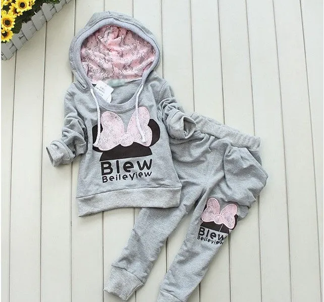 Children 2 pcs suit Cartoon girl clothing set hoodie pants autumn baby set