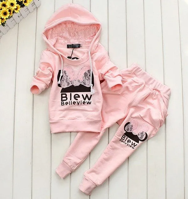 Children 2 pcs suit Cartoon girl clothing set hoodie pants autumn baby set