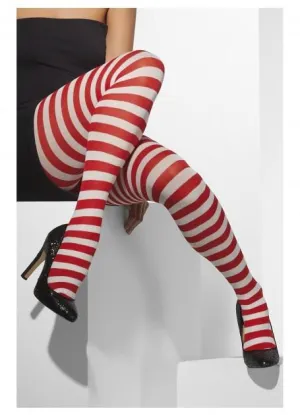 Christmas Santa's Helper Red and White Striped Tights