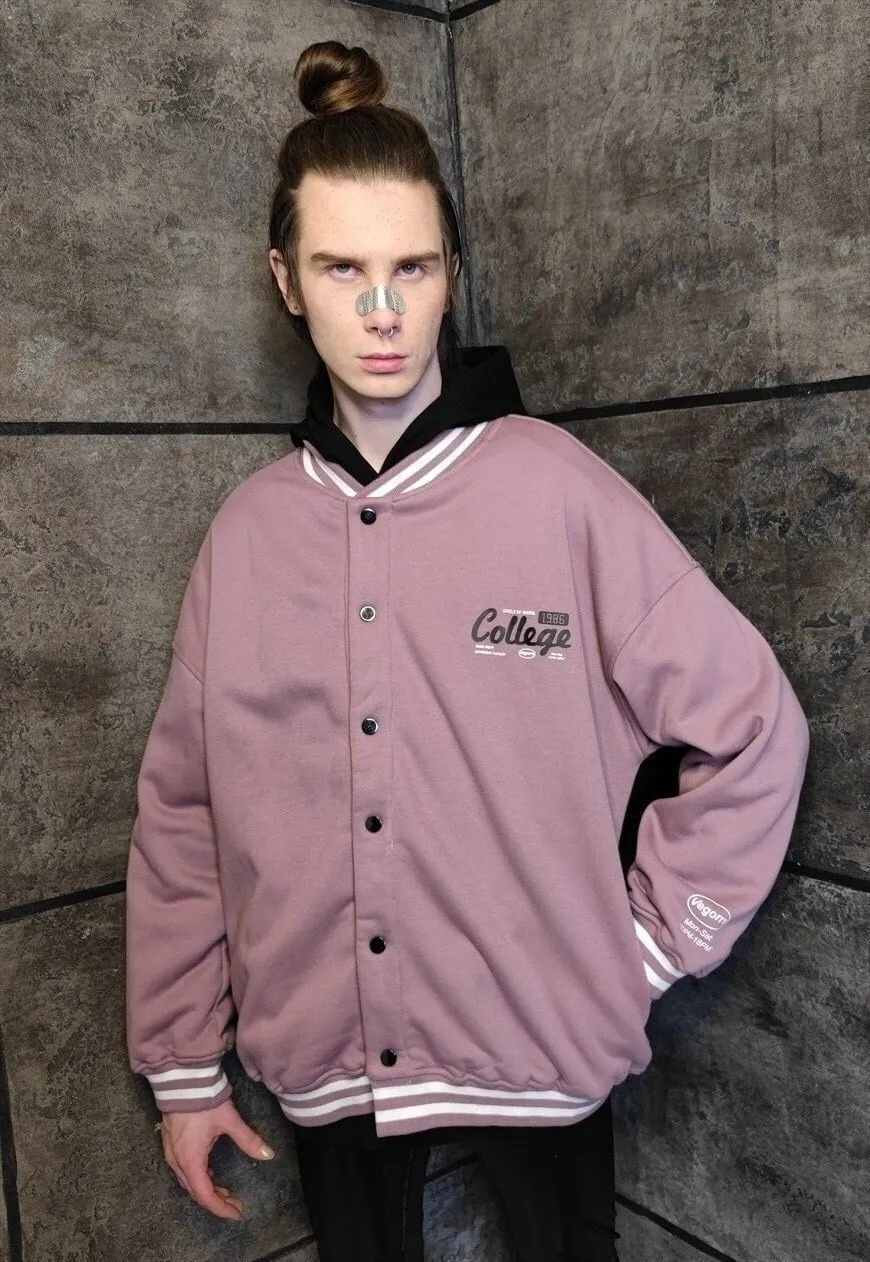 College varsity jacket PU American slogan bomber pastel pink