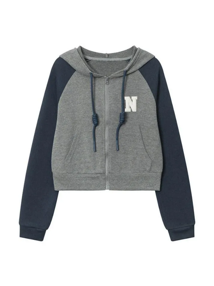 Color Block Splice Letter Embroidery Embellished Oversized Hoodie