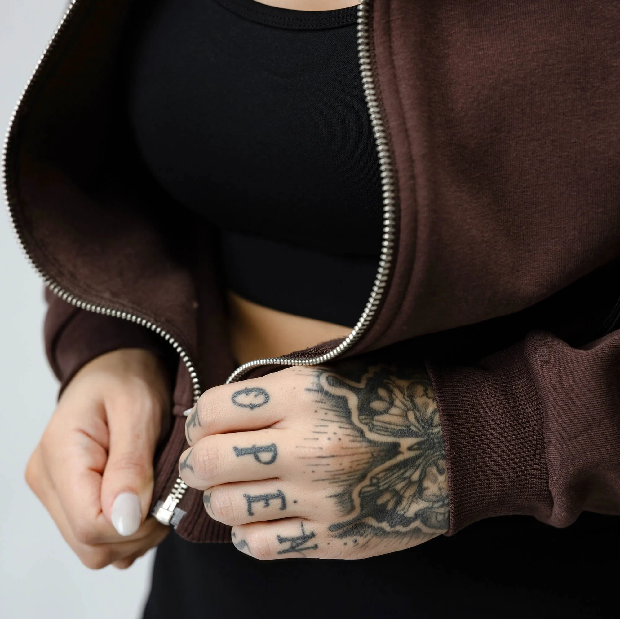 Cropped Zip-Up Hoodie - Brown