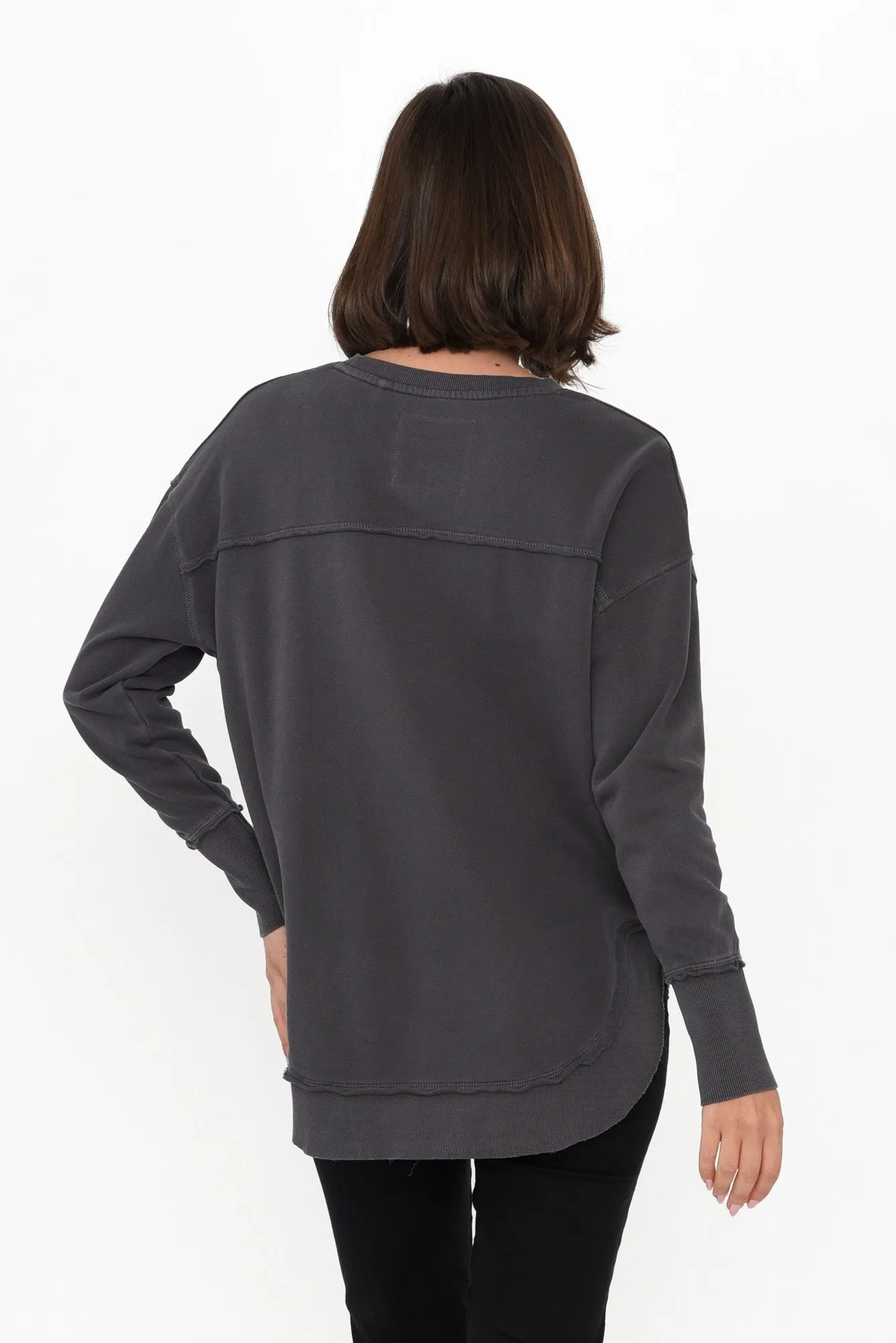 Delilah Charcoal Cotton Crewneck Jumper