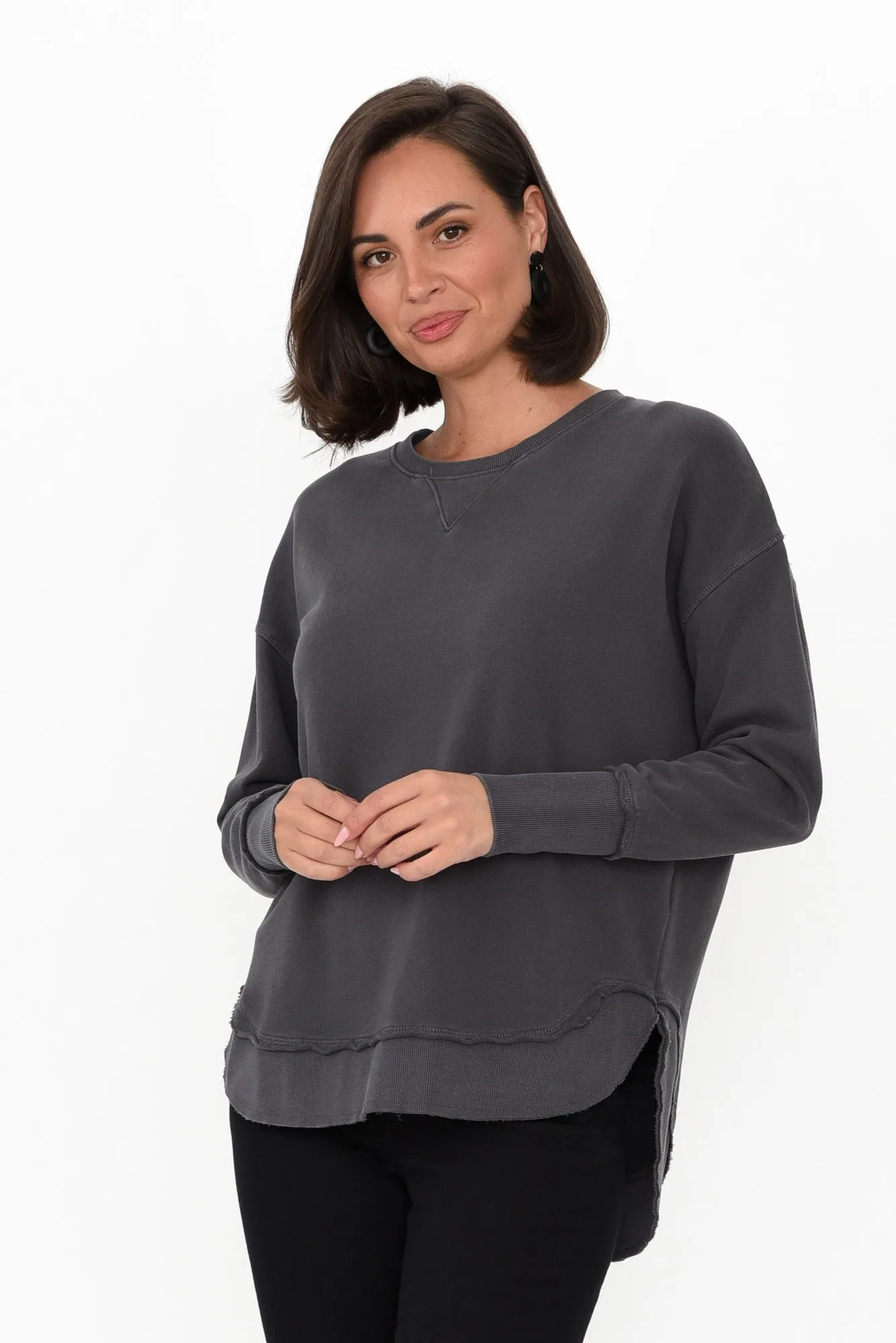 Delilah Charcoal Cotton Crewneck Jumper