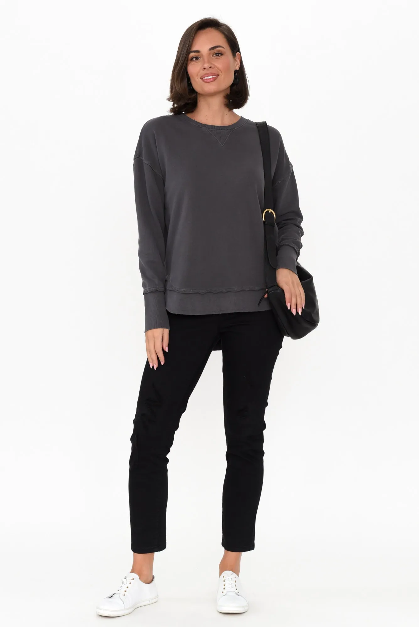 Delilah Charcoal Cotton Crewneck Jumper