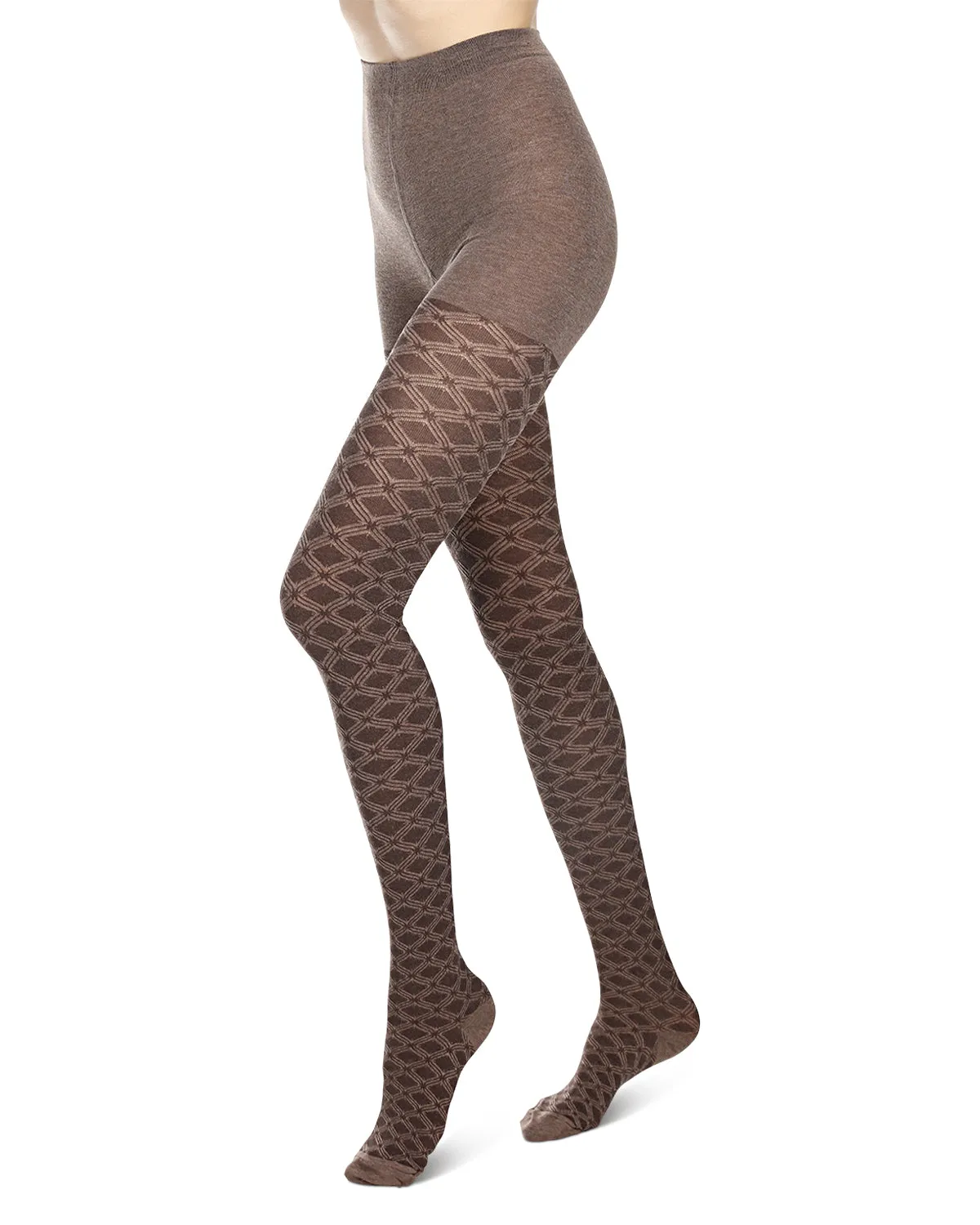 Diamond Patterned Cotton Blend Sweater Tights