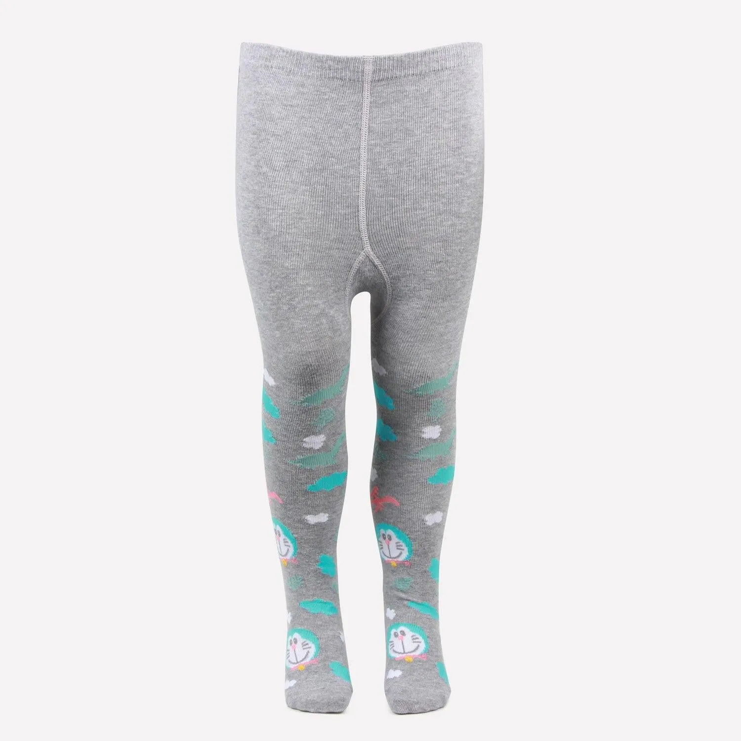 Doraemon Printed Knitted Tights For Baby Girls & Baby Boys - Light Grey