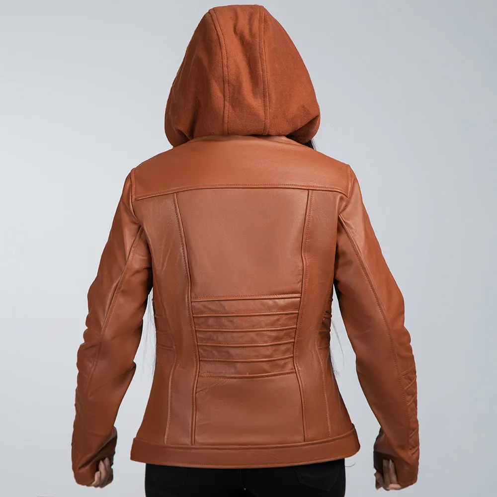 Elsa Brown Vintage Leather Jacket With Detachable Hood