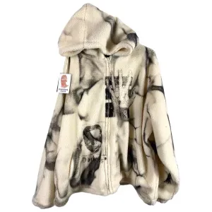 Faux Fur Fluffy Zipper Warm Hoodie Abstract Tie Dye