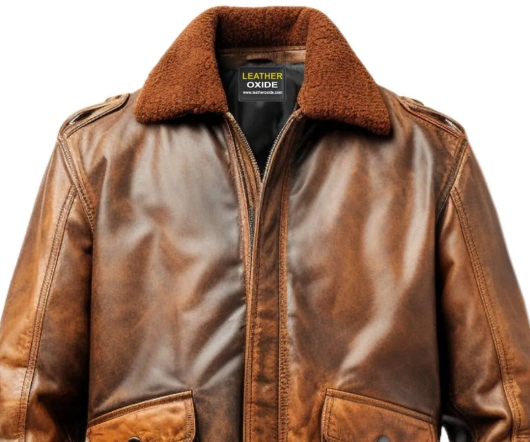 Flight Bomber Jacket - Aviator Flight Bomber Leather Jacket Vintage Brown