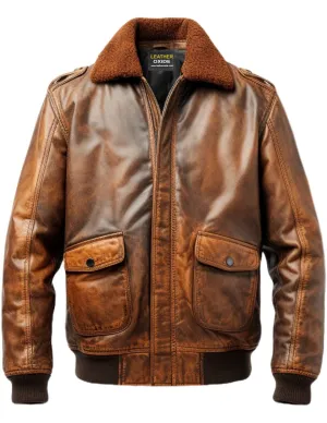 Flight Bomber Jacket - Aviator Flight Bomber Leather Jacket Vintage Brown