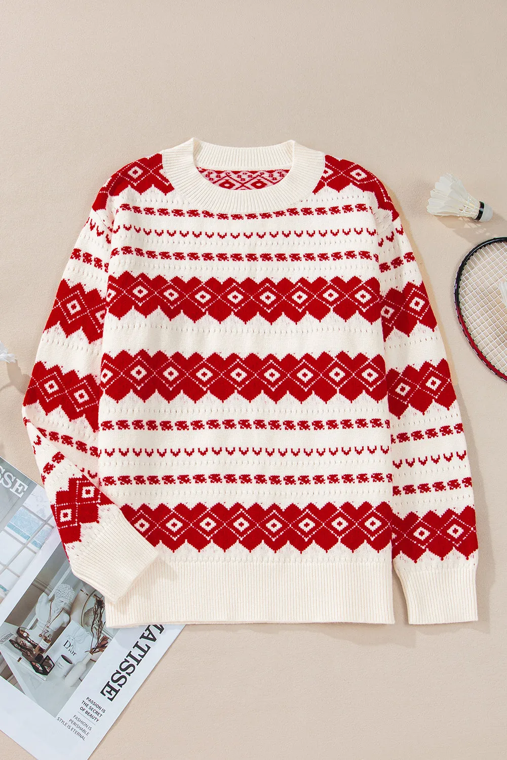 Geometric Stripe Crewneck Sweater