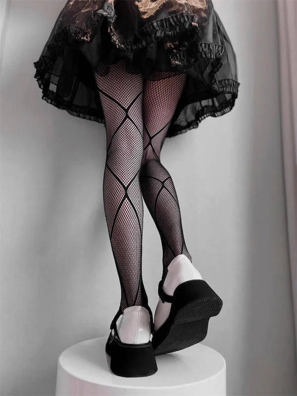 Geometry crossover fishnet tights