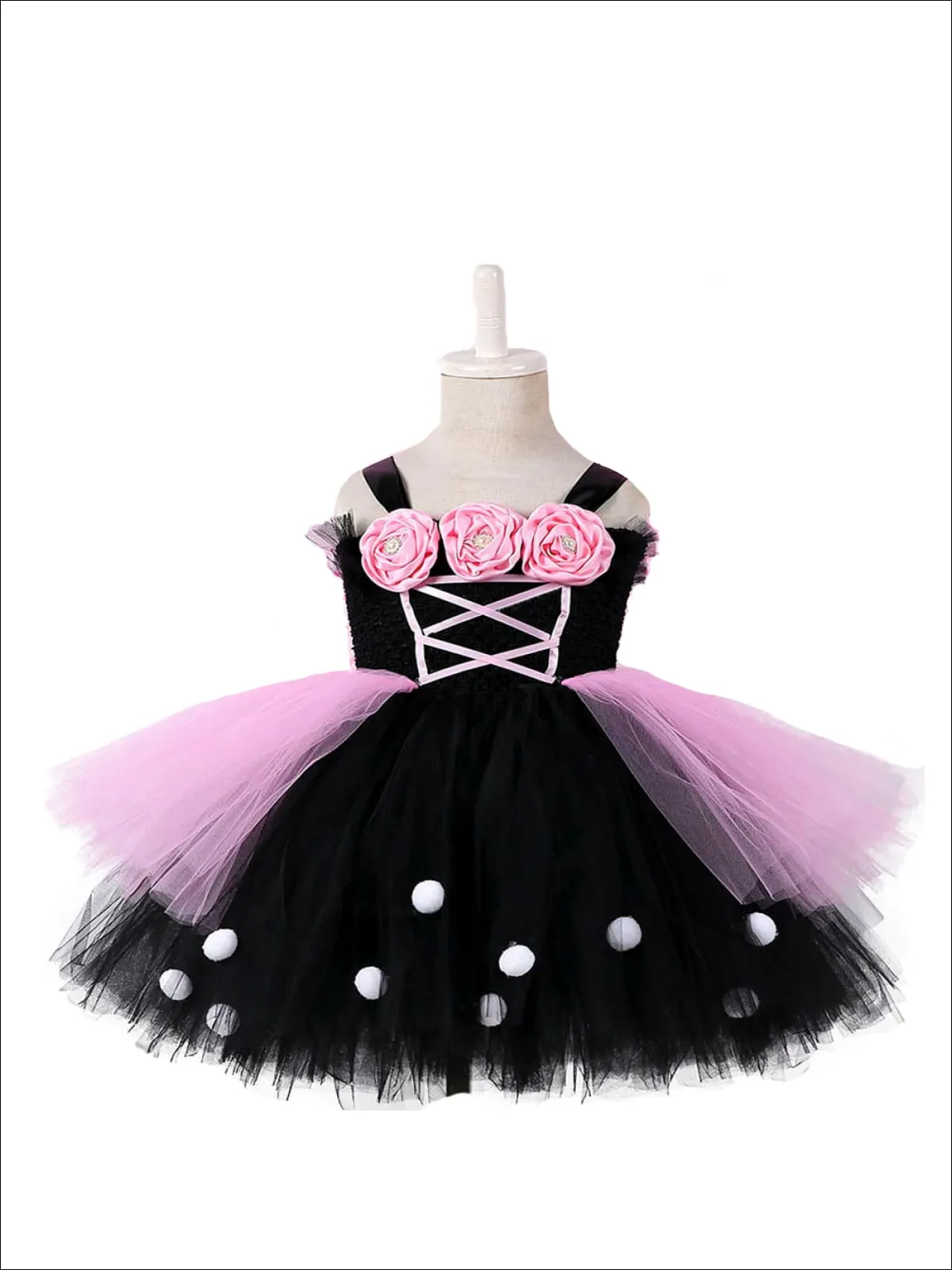 Girls Black & Pink Flower Applique Witch Tutu Halloween Dress