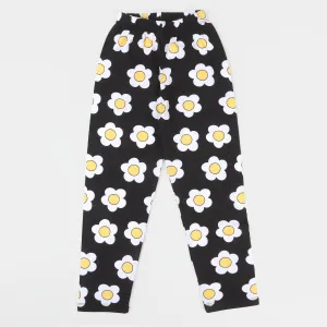 Girls Tights White Flower - Jet Black