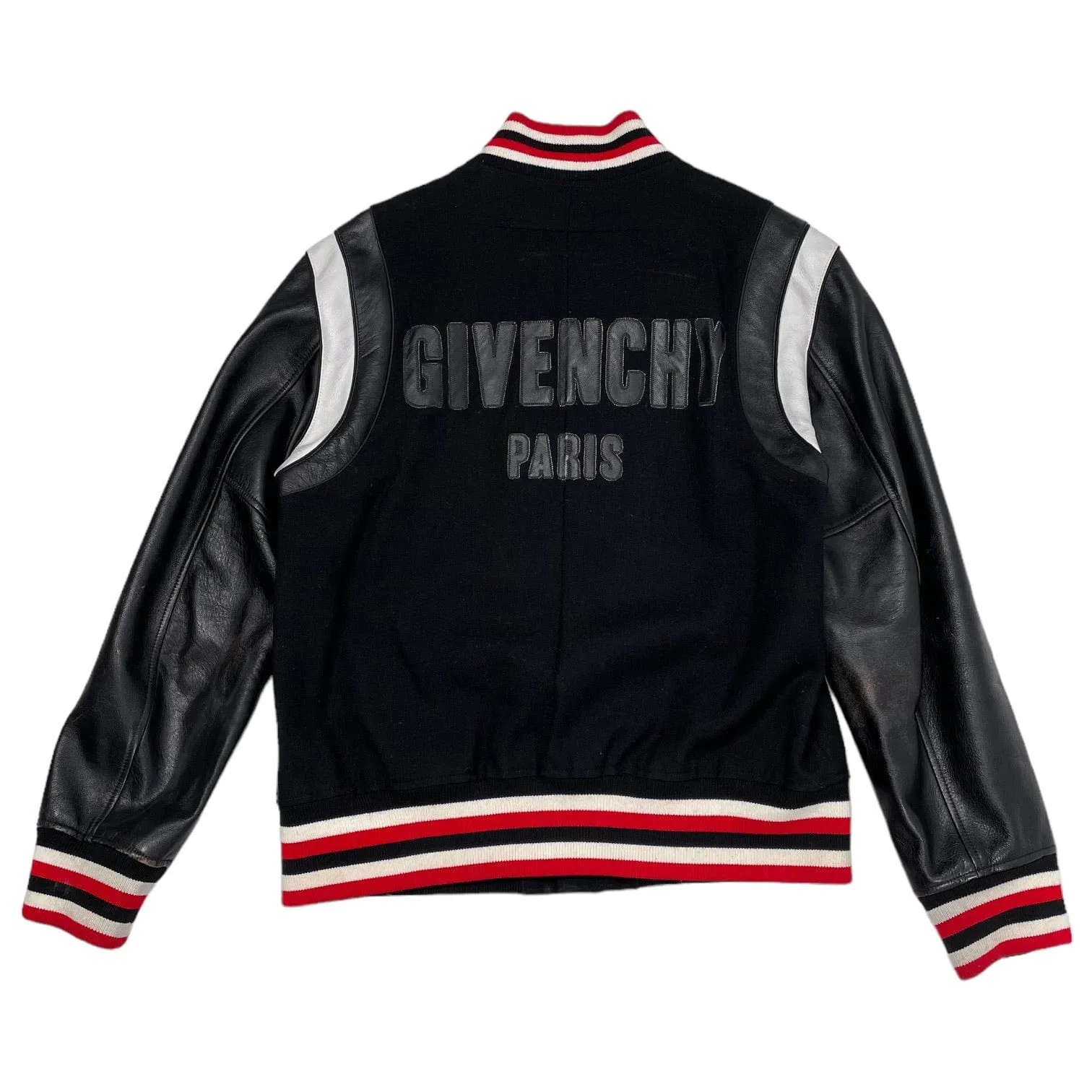 Givenchy Paris Leather Bomber Jacket Black Red Pre-Owned