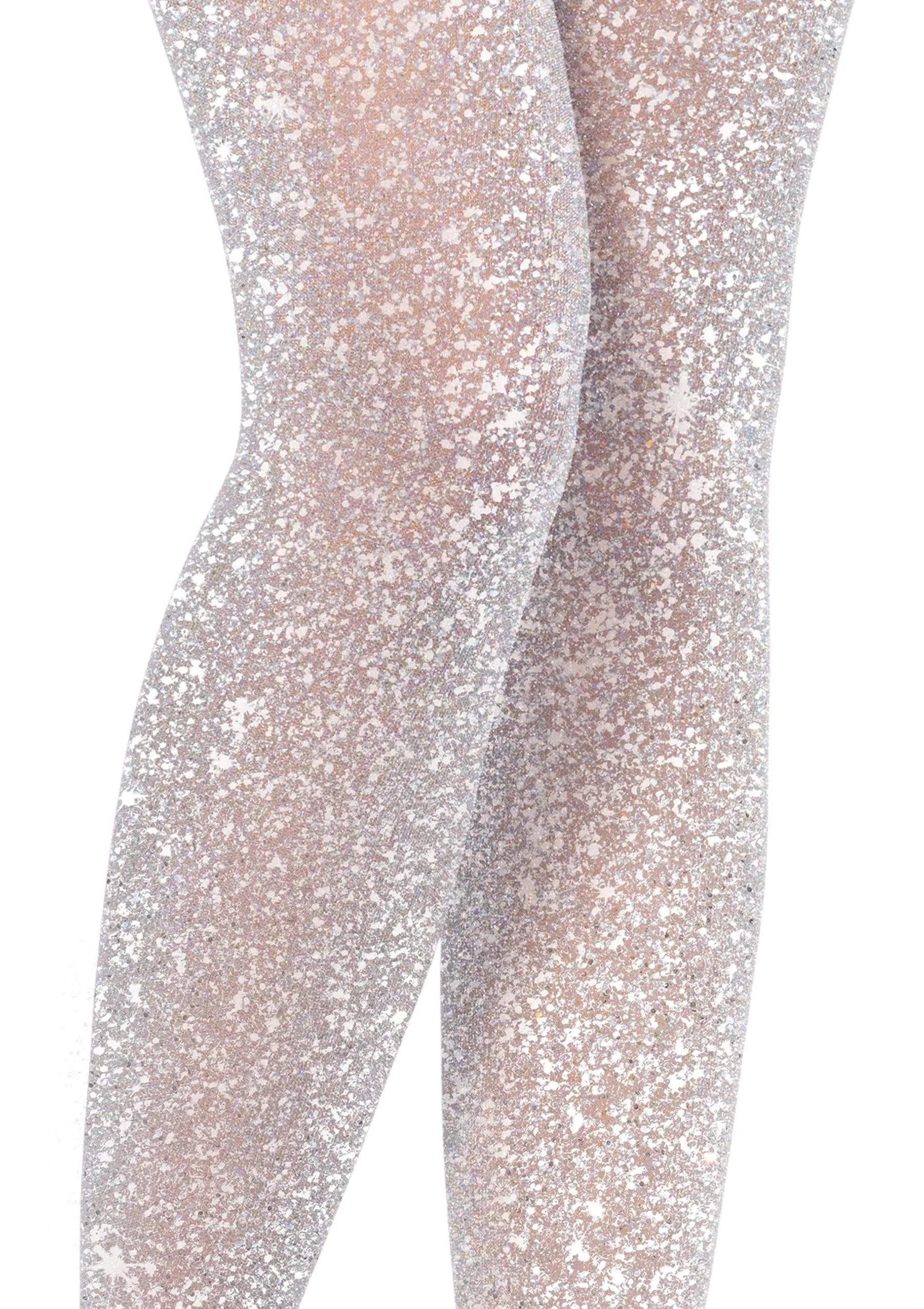 Glitter Shimmer Tights in Silver and White