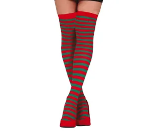 Green and Red Candystripe Thigh Highs