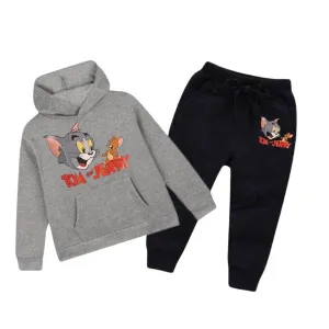 Hazzel Grey Tom And Jerry Printed Kids Hoodie Set