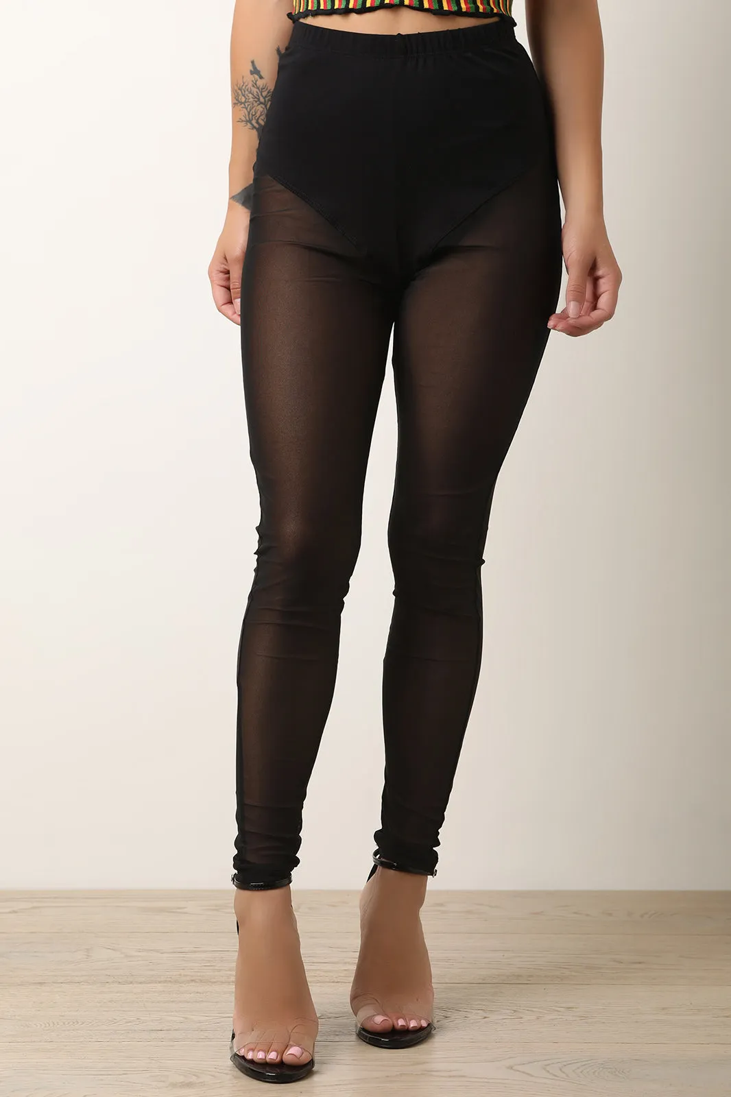 High Rise Mesh Brief Leggings