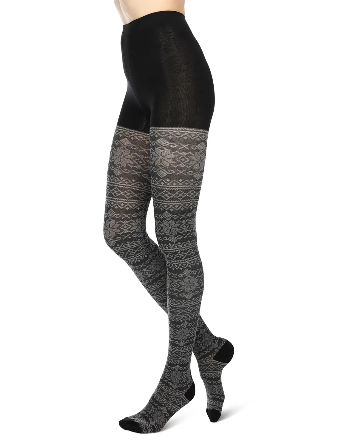 Holiday Snowflake Patterned Cotton Blend Sweater Tights