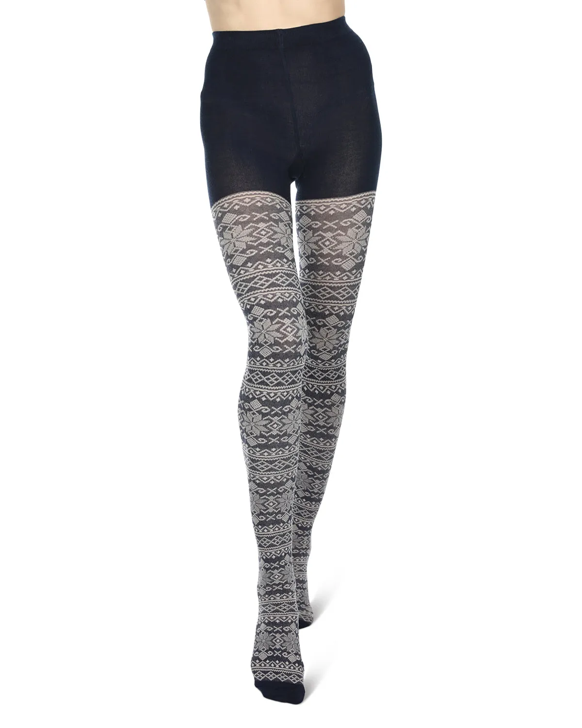 Holiday Snowflake Patterned Cotton Blend Sweater Tights