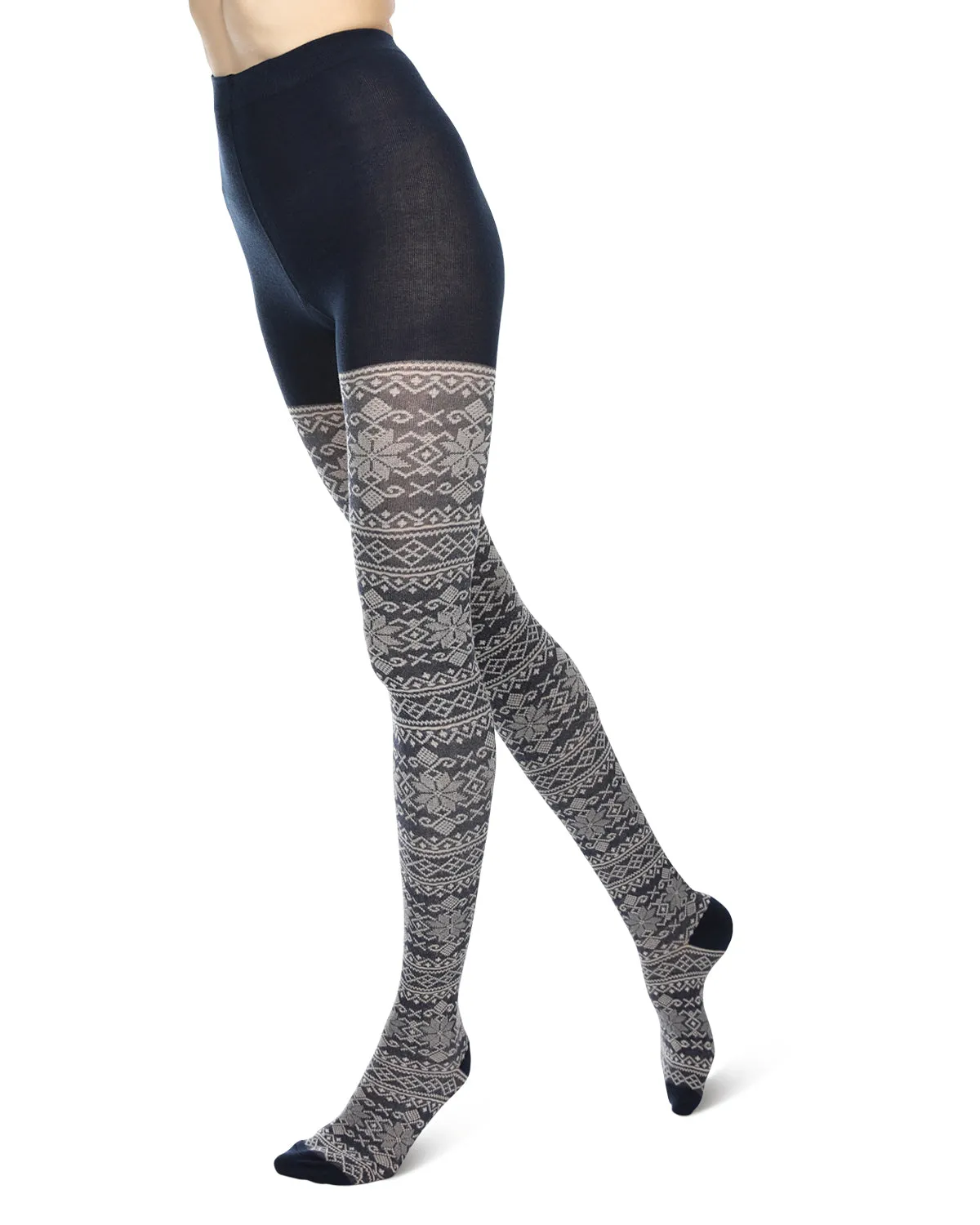 Holiday Snowflake Patterned Cotton Blend Sweater Tights