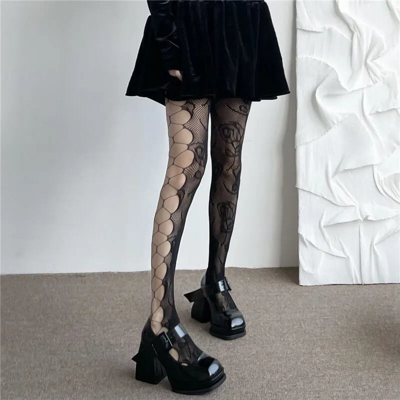 Hollow-out rose aesthetic tights