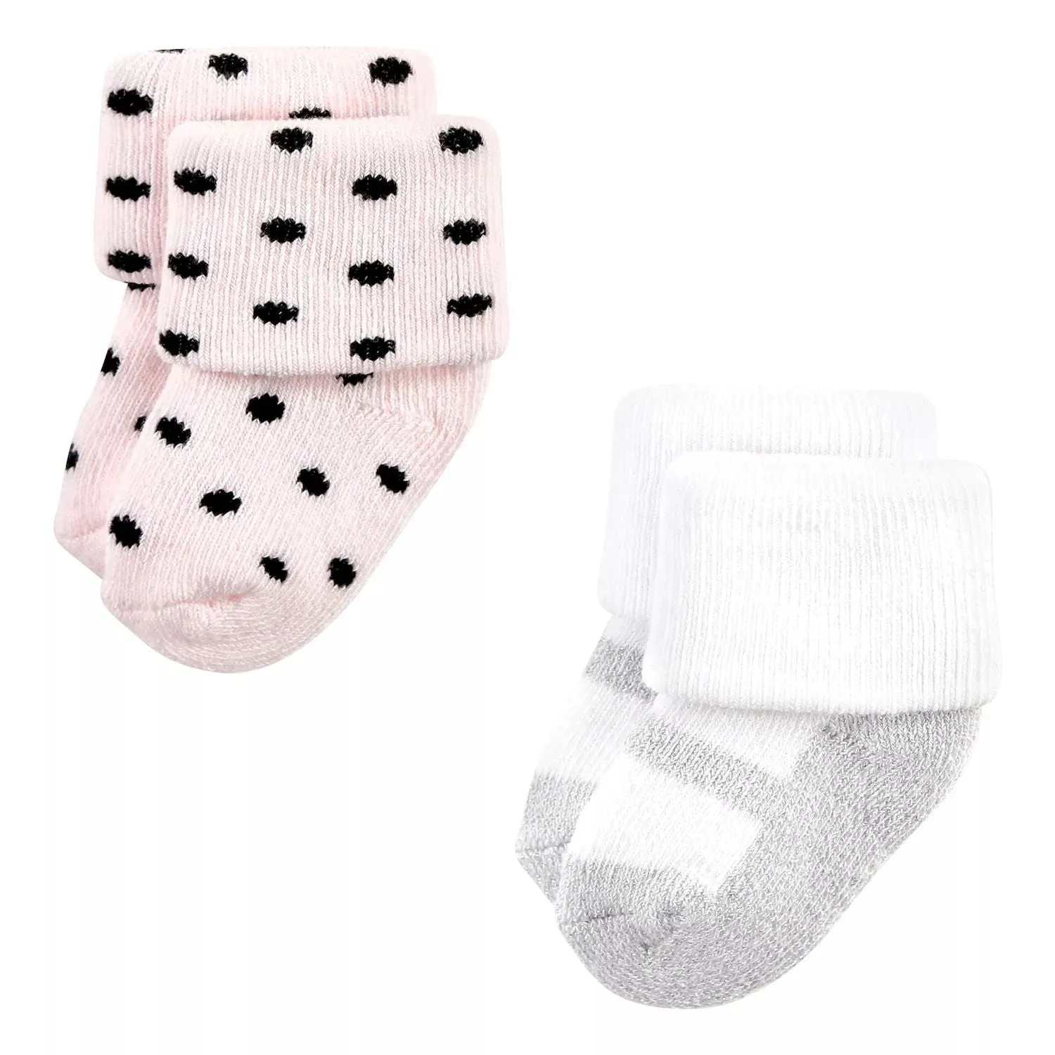 Hudson Baby Infant Girls Newborn Cotton Socks and Terry Socks, Silver gold, pink Hudson Baby