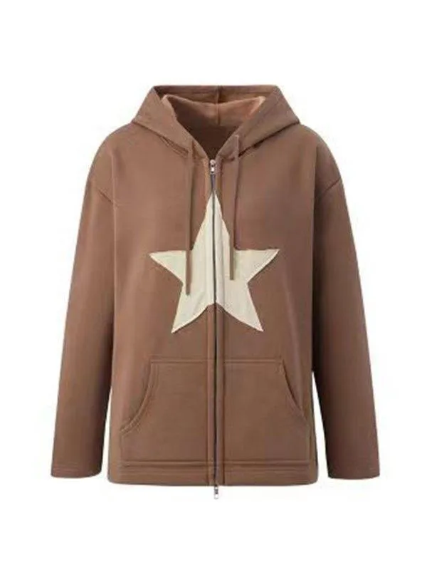 Joskaa Vintage Star Patch Baggy Zip Up Hoodie