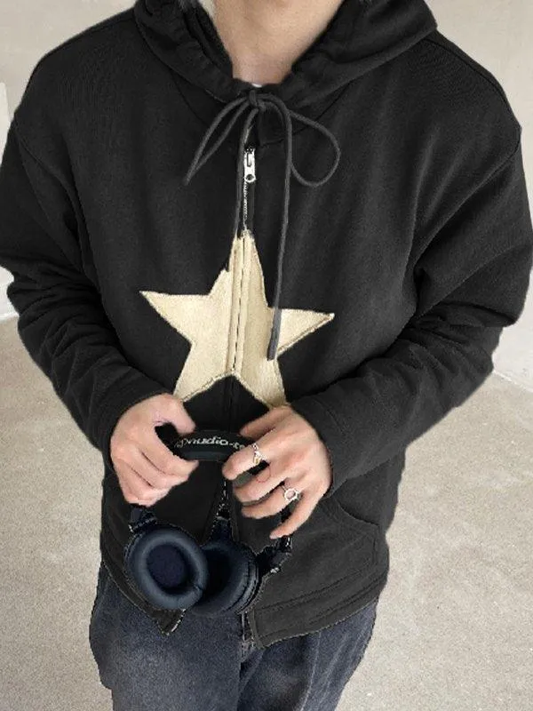 Joskaa Vintage Star Patch Baggy Zip Up Hoodie