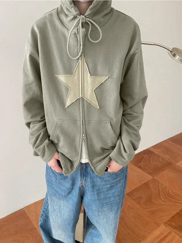 Joskaa Vintage Star Patch Baggy Zip Up Hoodie