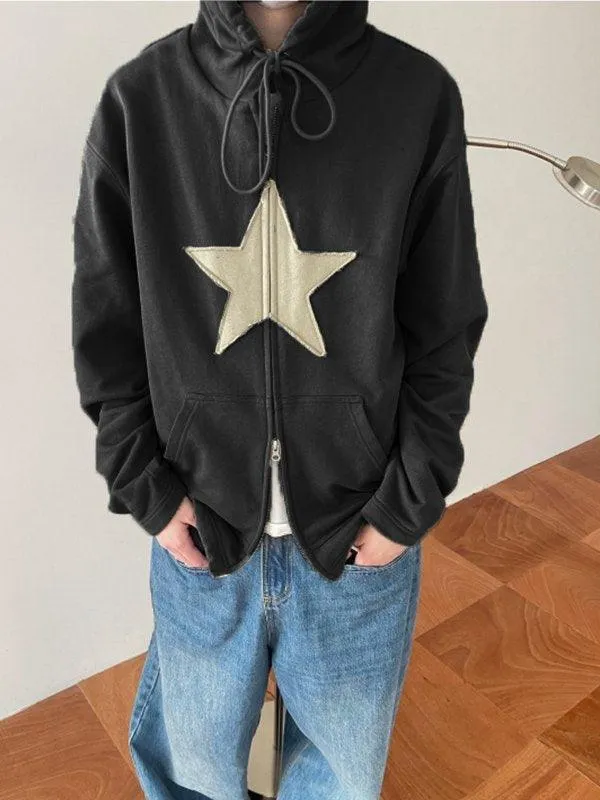 Joskaa Vintage Star Patch Baggy Zip Up Hoodie