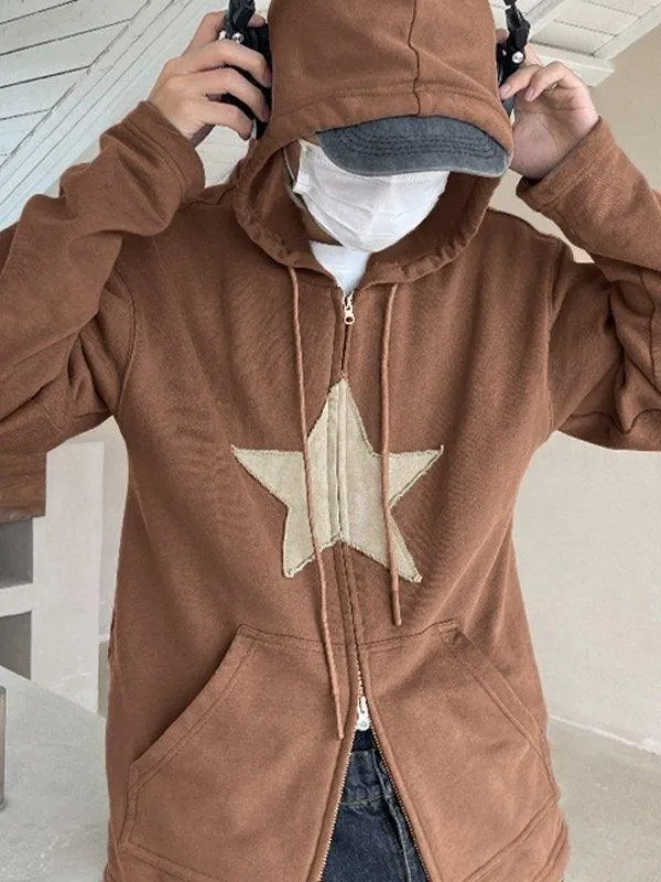 Joskaa Vintage Star Patch Baggy Zip Up Hoodie