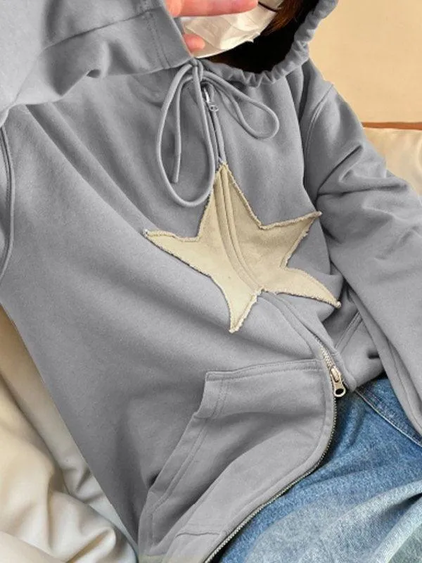 Joskaa Vintage Star Patch Baggy Zip Up Hoodie