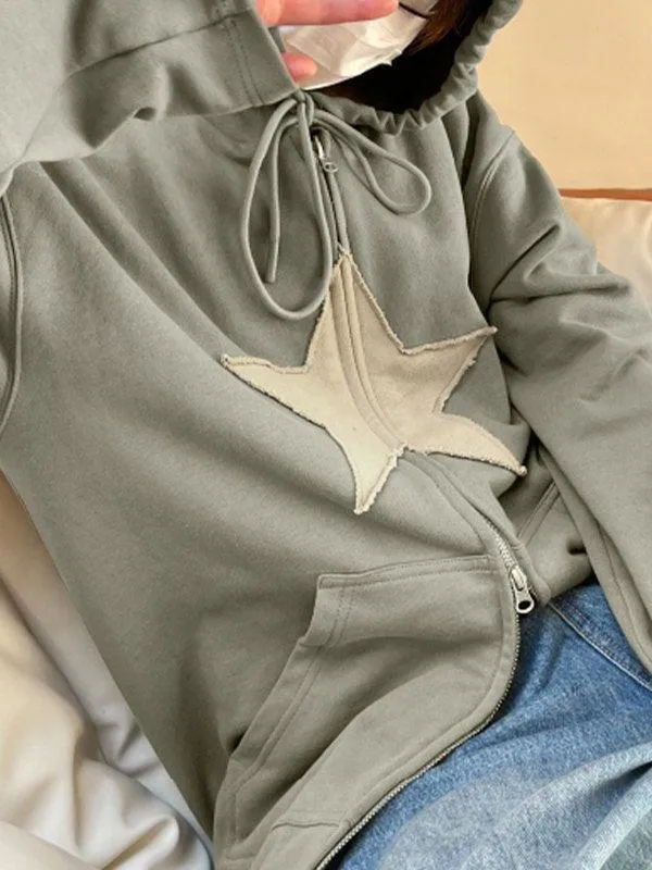 Joskaa Vintage Star Patch Baggy Zip Up Hoodie