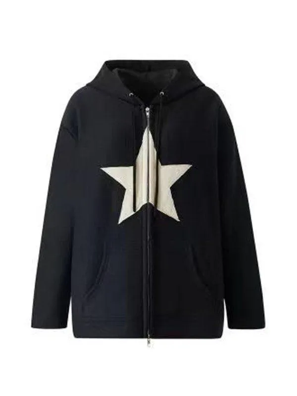 Joskaa Vintage Star Patch Baggy Zip Up Hoodie