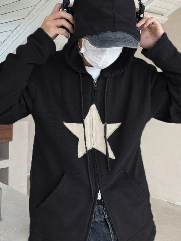 Joskaa Vintage Star Patch Baggy Zip Up Hoodie