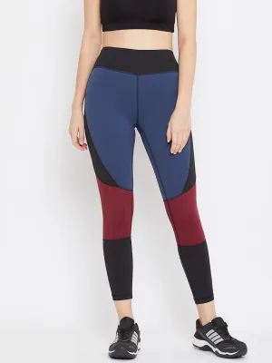 JUMP USA Women Blue & Red Colourblock Active Wear Tights