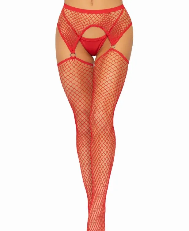 Kya Net Garter Belt Stockings - O/S (Red)