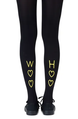 Ladies Cute Yellow Prints 120 Denier Opaque Black Tights