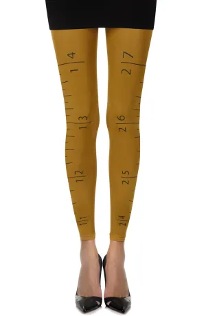 Ladies Funny Mustard Opaque Black Tape Measure Print 120 Denier Footless Tights