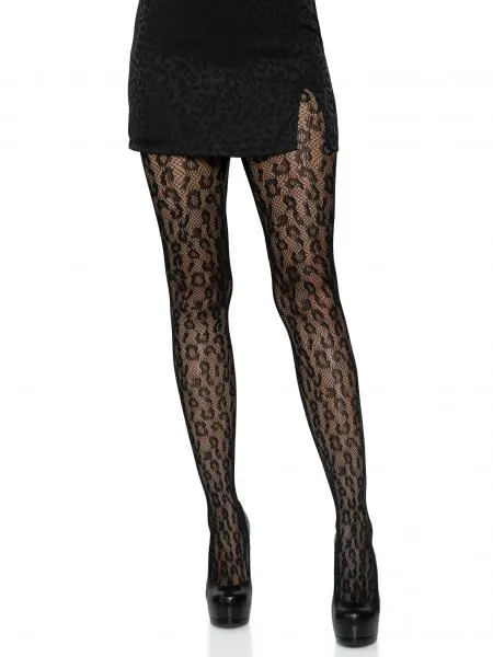 Leopard Net Tights - Black - One Size