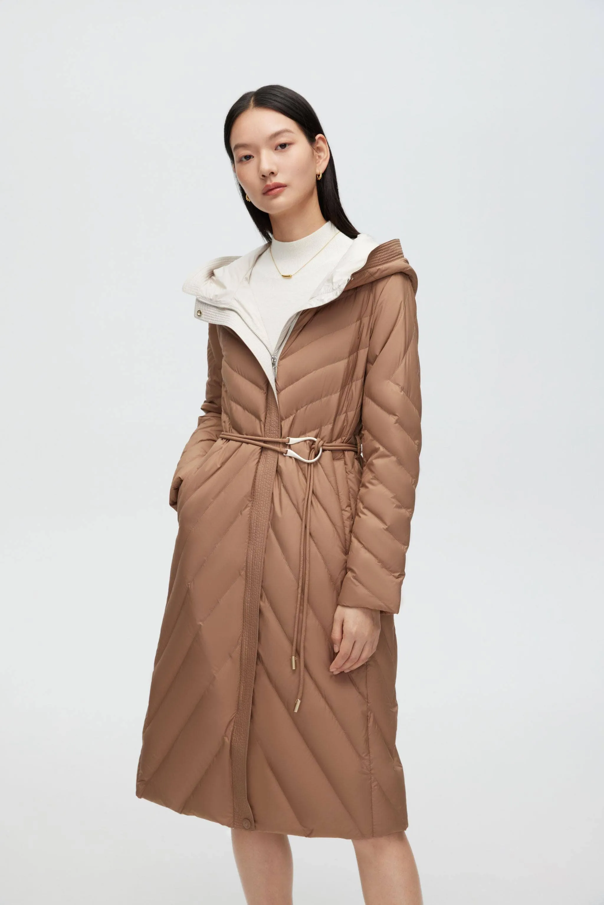 Long Wrap Goose Down Coat With Belt