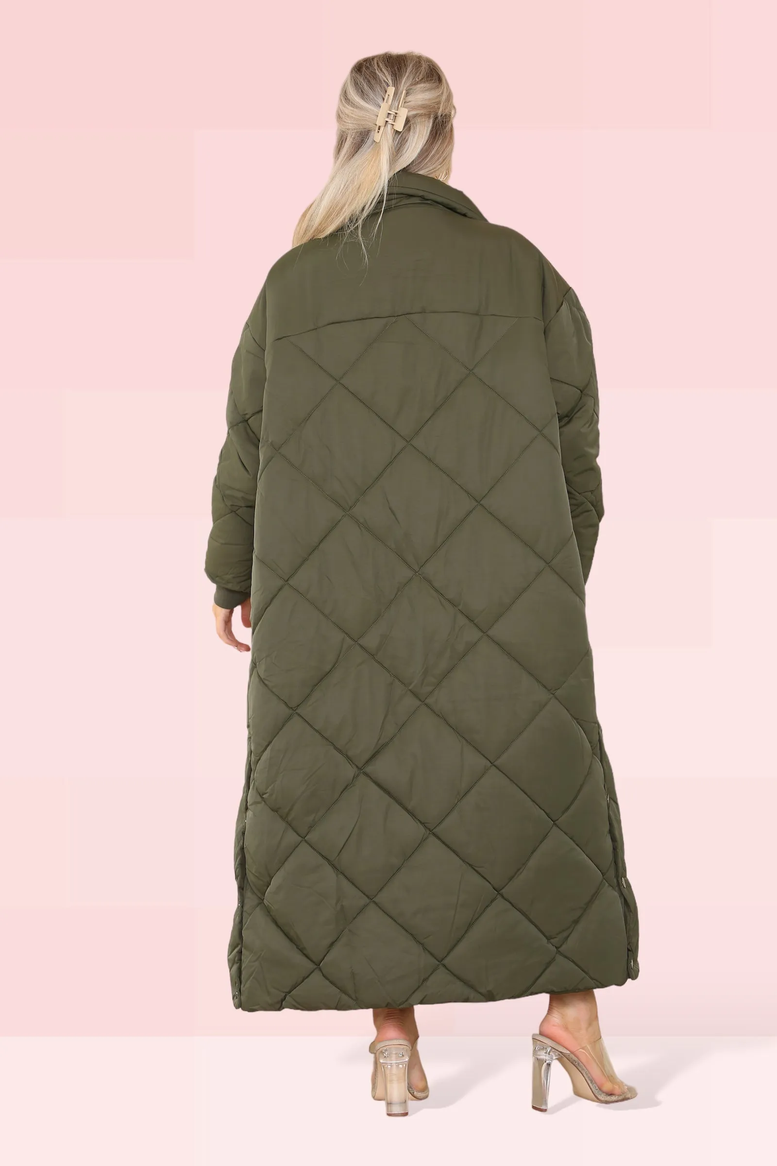 Longline Quilted Coat Khaki