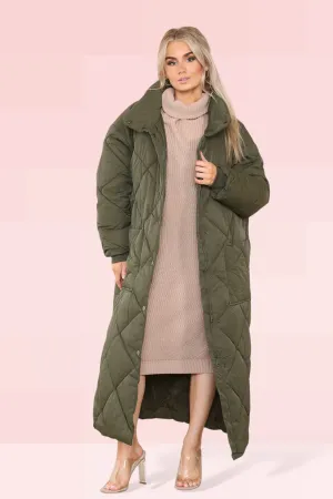 Longline Quilted Coat Khaki