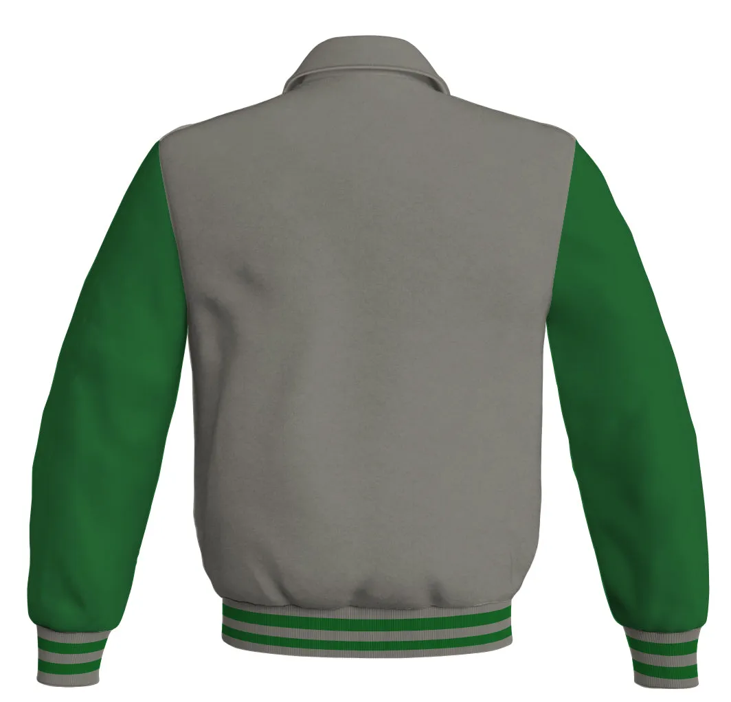 Luxury Bomber Classic Jacket Gray Body and Green Leather Sleeves