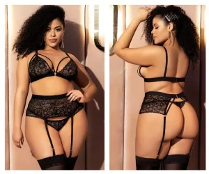 Mapale 8561X Curvy Size Three Piece Lingerie Set Color Black