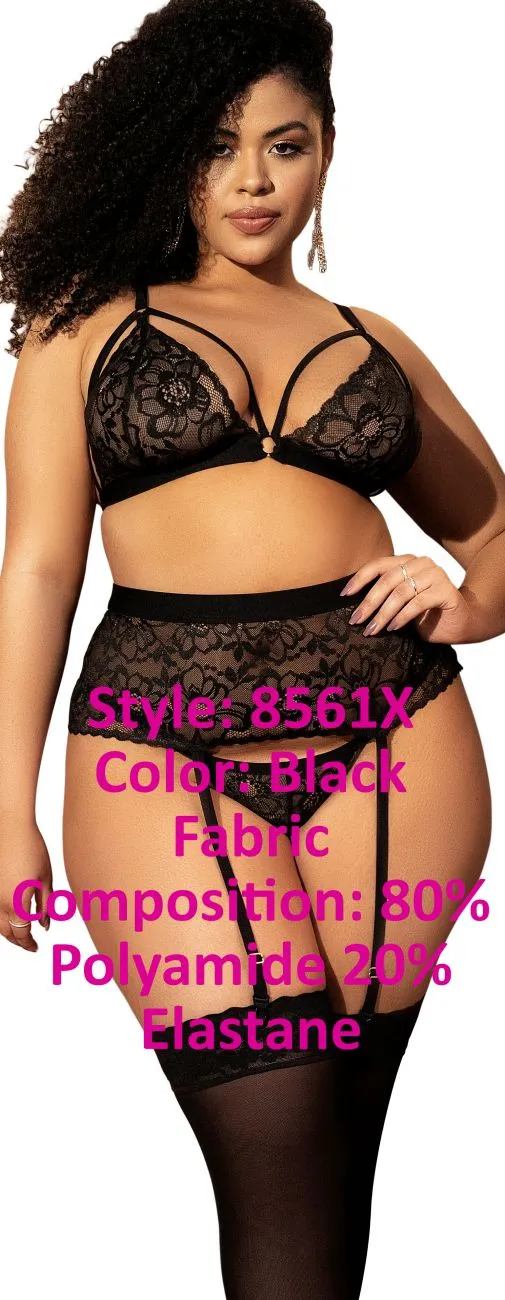 Mapale 8561X Curvy Size Three Piece Lingerie Set Color Black